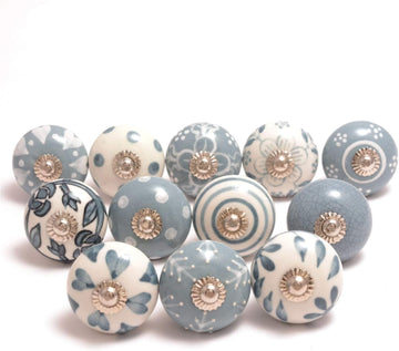 Assorted Ceramic Cabinet Knobs - Vintage Cabinet Cupboard Door & Drawer Pulls Chrome Hardware (Ceramic Knobs Set of 12