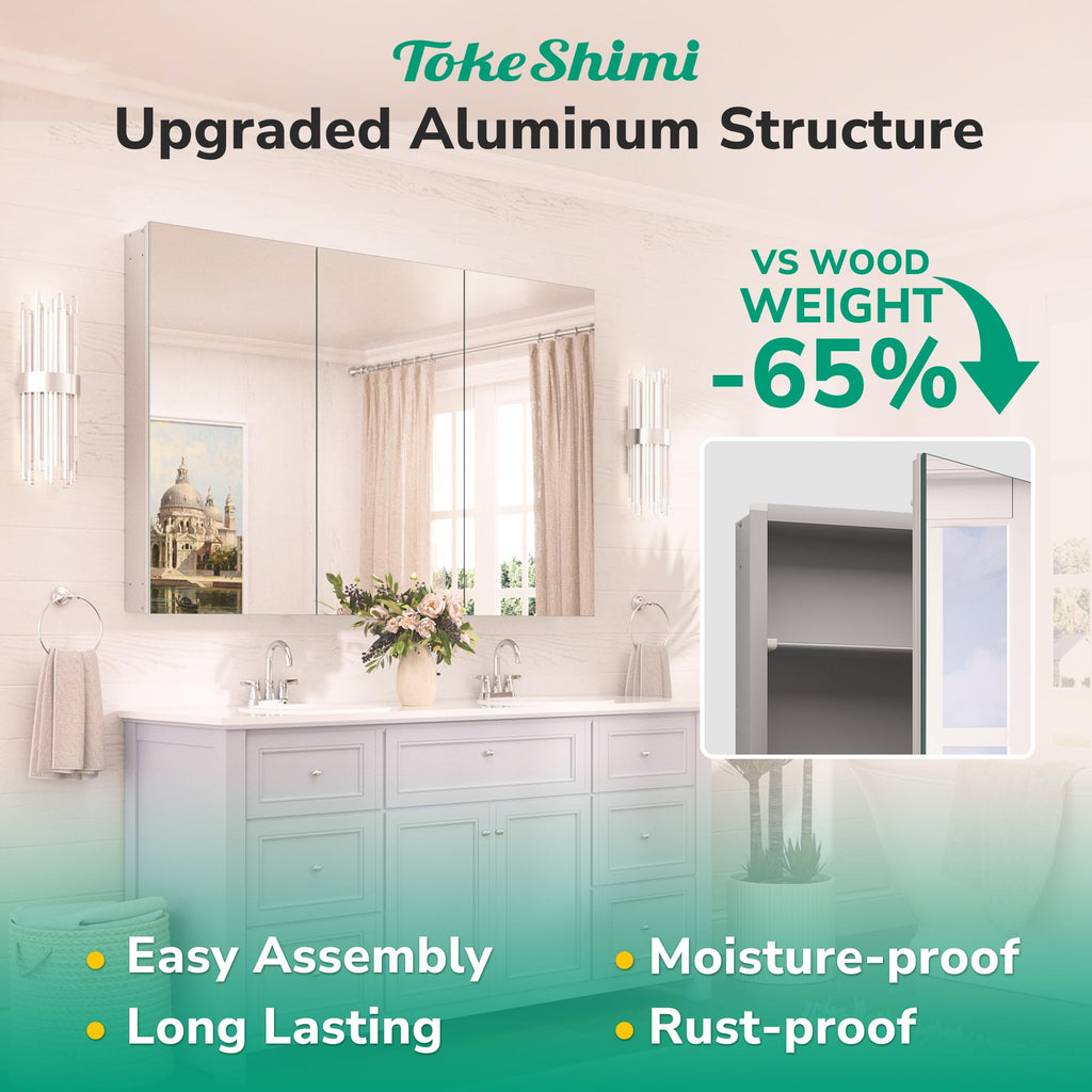 16x24 Bathroom Medicine Cabinet with Mirror, Aluminum Silver Recessed or Surface Mount with Adjustable Storage Metal