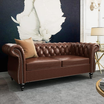 Chesterfield Loveseat Sofa, Upholstered Sofa Modern 2 Seater Couch Sofa Set Style Button Tufted, Mid-Century PU