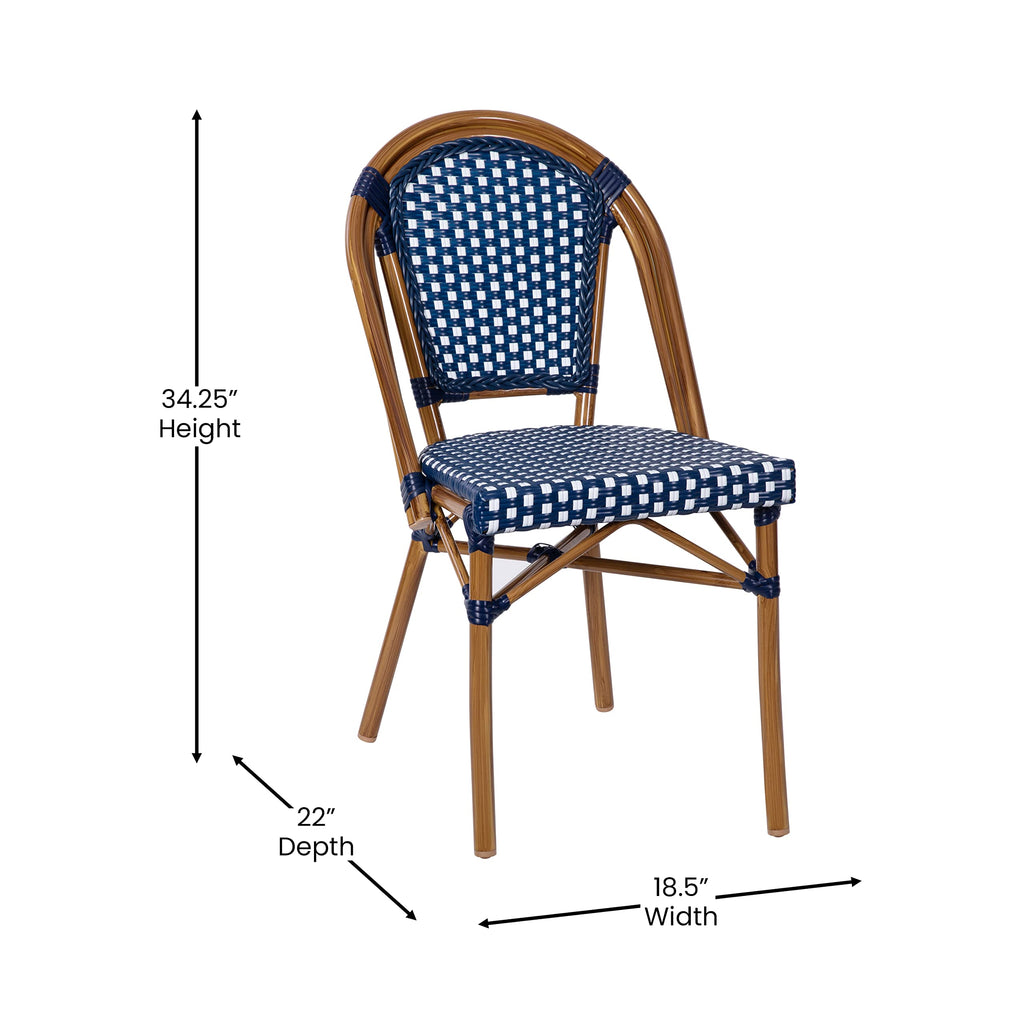 Navy/White PE Rattan Bistro Chair, 2-Pack