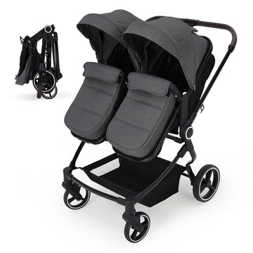 Double Stroller for Twins, One-Click Quick Fold Lightweight Newborn and Toddler Stroller with Point Safety Harness