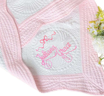 Name Baby Quilt Blanket, Custom Embroidered Monogram Infant Blankets for Baby Shower Heirloom Quilt Lightweight