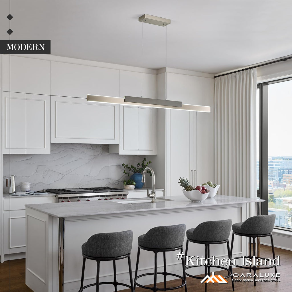 LED Linear Pendant Light 52in Brushed Nickel Chandelier Dimmable