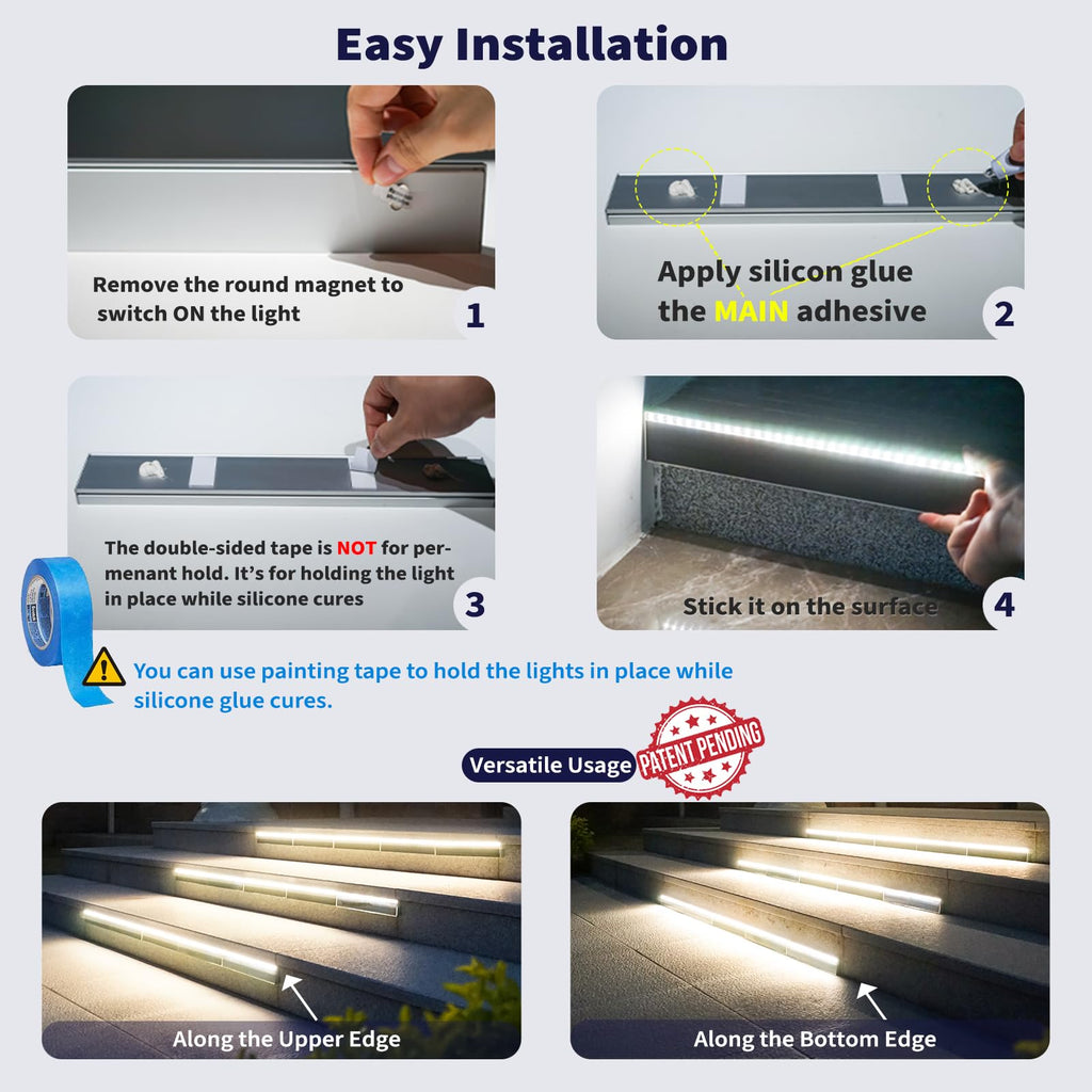 Solar Step Lights Outside, 33 Focused LEDs, Stair Light, 2PK