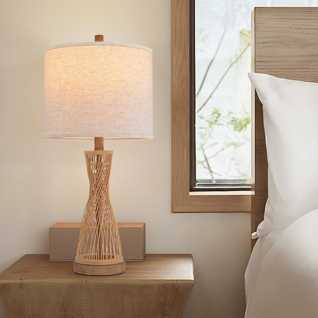 Lamps Wooden Bamboo Strip Table Lamp Farmhouse Bedside Lamps Set of 2 Wood Table Lamp Desk Light Bedroom Lights