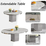 Modern 47"-63" Round White Faux Marble Extendable Dining Table for 4-6, Luxury Round Dining Room Table, Kitchen