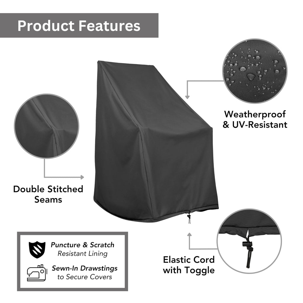 Weatherproof Outdoor Rocking Chair Cover, 100% Woven Polyester, Elastic Cord with Toggle, Black