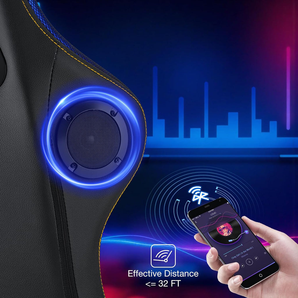 RGB Gaming Chair with Speakers Music Rhythm LED Lights Computer Chairs-Grey | Ergonomic Massage Game Chair with