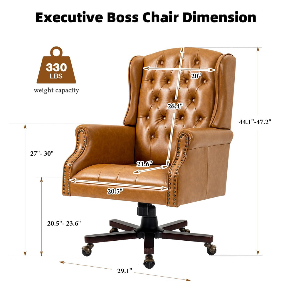 Executive Desk Chair, Wingback Ergonomic Home Office Chair, Brown