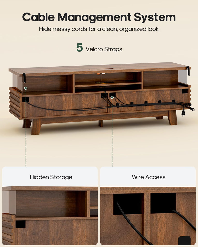 TV Stand with Cable Management, LED, Power Station (Walnut, 59")