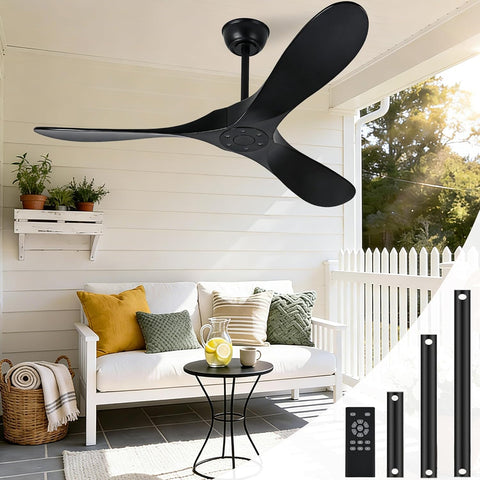 Inspired Maverick Style 72 Inch Solid Wood Ceiling Fan with Remote Control,Black Indoor/Outdoor Wooden Ceiling Fan,3-Blade Rustic Ceiling Fans for Patio,Living Room,6-Speed Silent Reversible DC Motor,No Light,Damp Rated A102-B0CMTLT47H