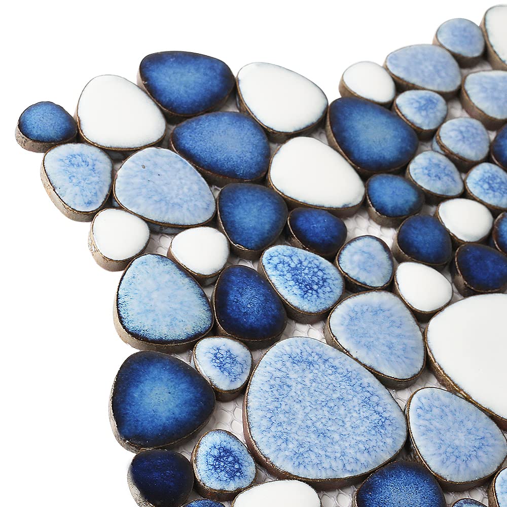 Blue Shower Floor Pebbles Tile Bathroom Mosaic Backsplash Wall Tiles (5 Sheets)