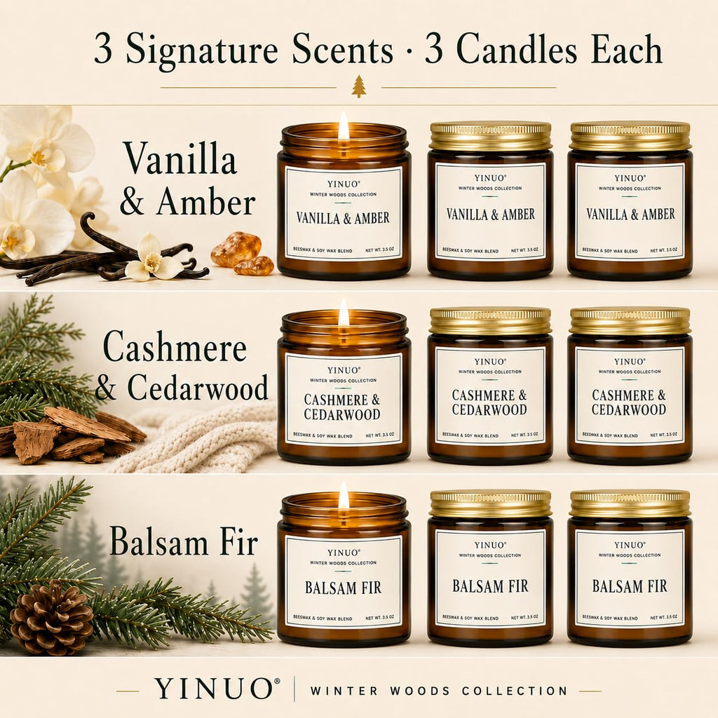 Winter Woods Scented Candle Gift Set, 9 Pack 3.5oz Amber Jar Candles