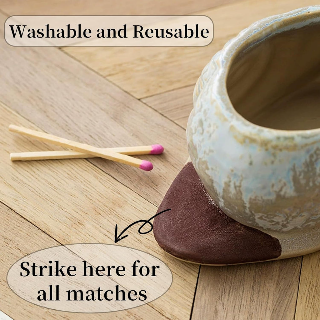 Ceramic Match Holder with Striker, Jar-Shaped Match Holder, Suitable for All Matches, Vintage Home Decor (White)
