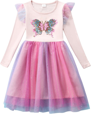 Girls' Cotton Casual Longsleeve Party Dresses Special Occasion Cartoon Print Dress