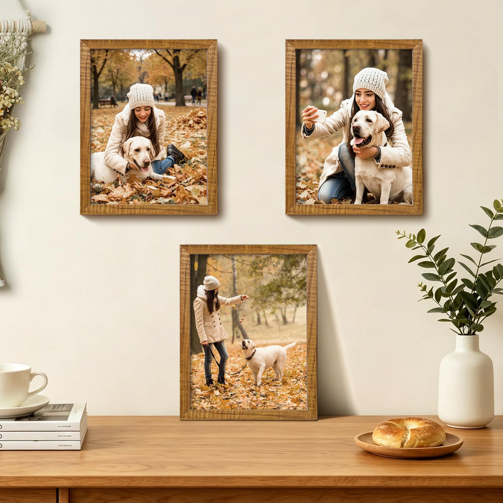 9x12 Picture Frames 4PCS Covered by Plexiglass, Solid Wood Frames for Pictures 5x7/6x8 with Mat or 9x12 without Mat