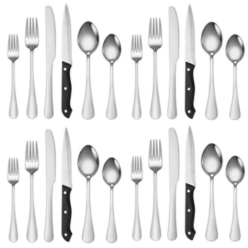 Modern Flatware Silverware Set for 4 Stainless Steel Cutlery 24 Pieces include Forks Spoons Knives Mirror Polished