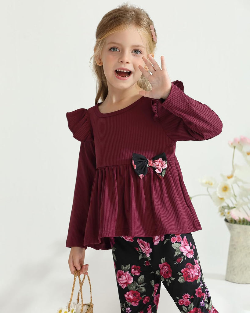 Toddler Girl Clothes Long Sleeves Ruffle Top Floral Pants 2 Piece
