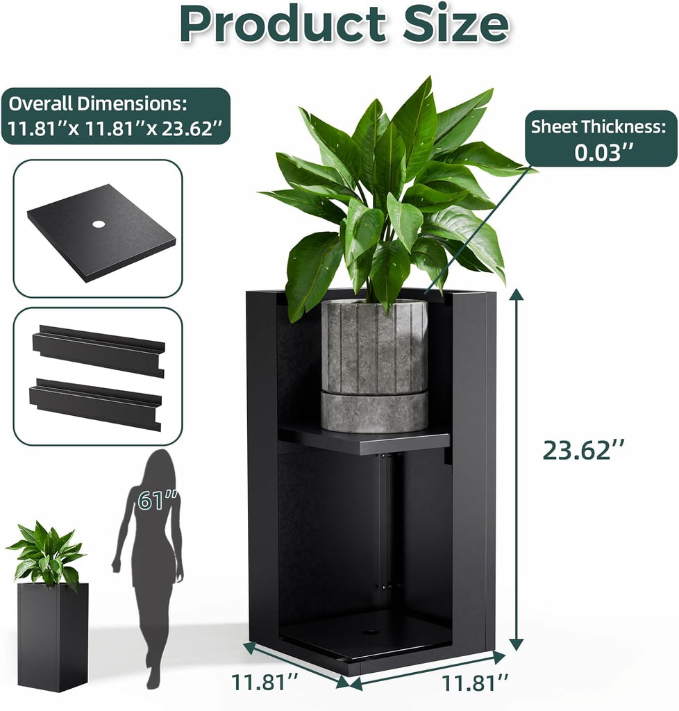 Metal Tall Planters Box Set of 4-24 Modern Tall Square Planter for Outdoor Plants with Removable Insert Shelf, Heavy