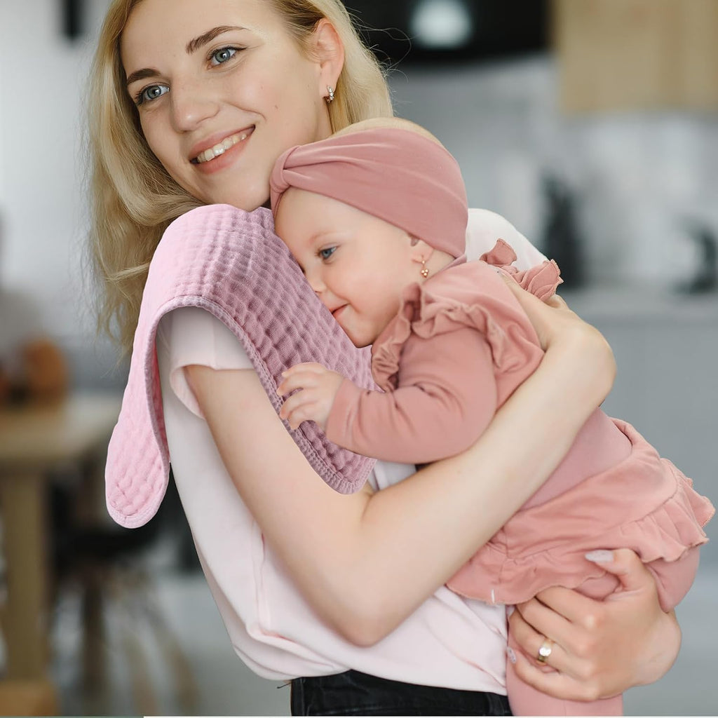 6 Pcs Muslin Hooded Baby Bath Towel and Washcloth Set,Pink, Rose