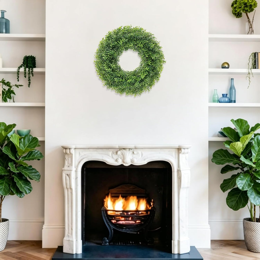 24 Inch Large Boxwood Wreaths for Front Door, Green