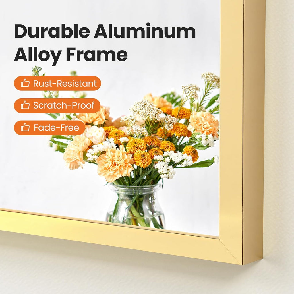 24"x36" Arched Gold Bathroom Mirror Wall Mounted Vanity Metal Frame Mirror
