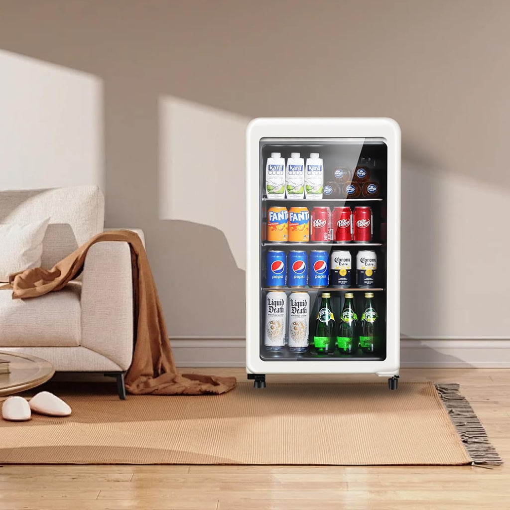 Retro Beverage Refrigerator Cooler, 3.2 Cu.ft Mini Fridge with Glass Door for So