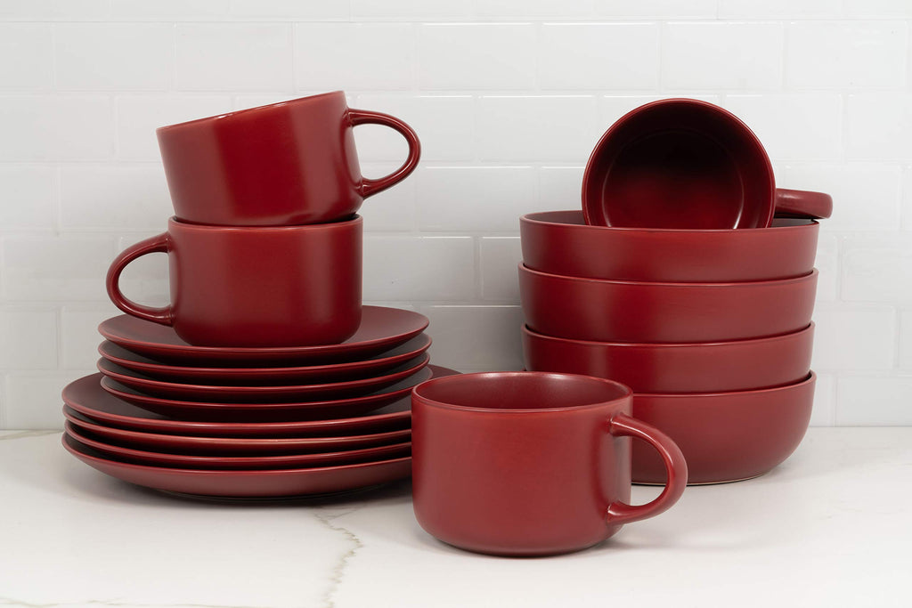 Wazee Matte Coupe Dinnerware Set, 16 pc, Red