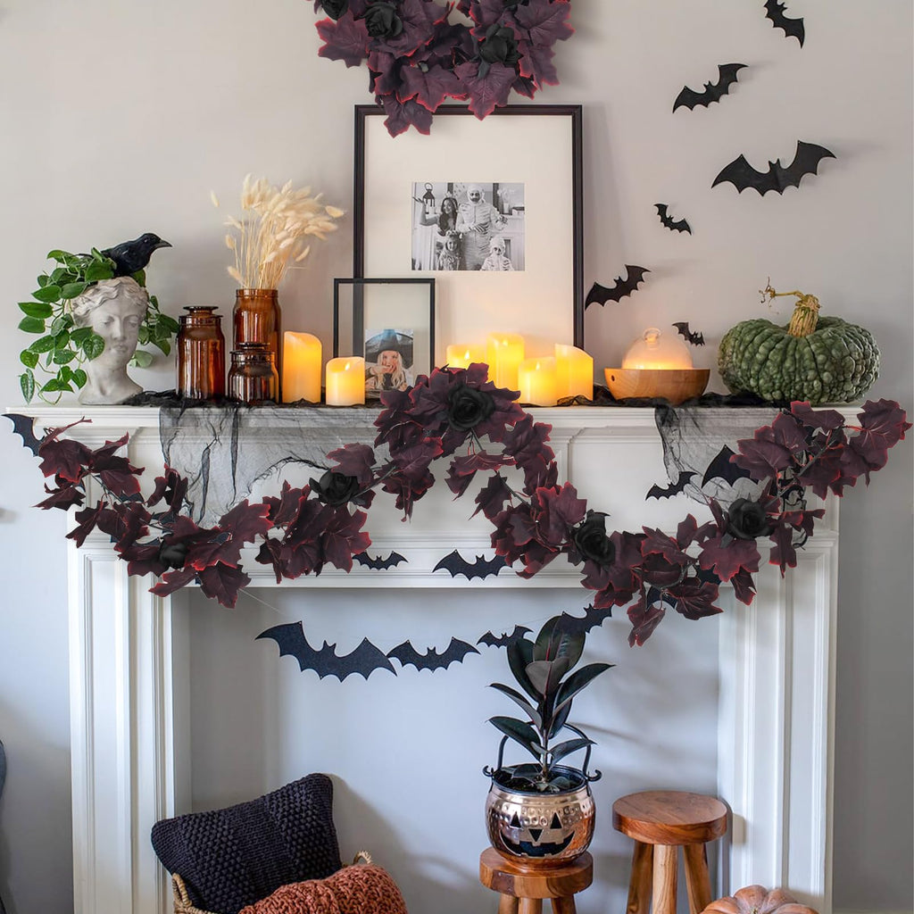 Black Artificial Fall Maple Leaf Garland Autumn Fake Maple Vine