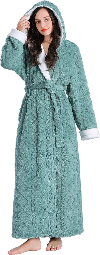 Women's robes long plush hooded ladies shower luxury christmas warm fuzzy robes house coat bathrobe for women full
