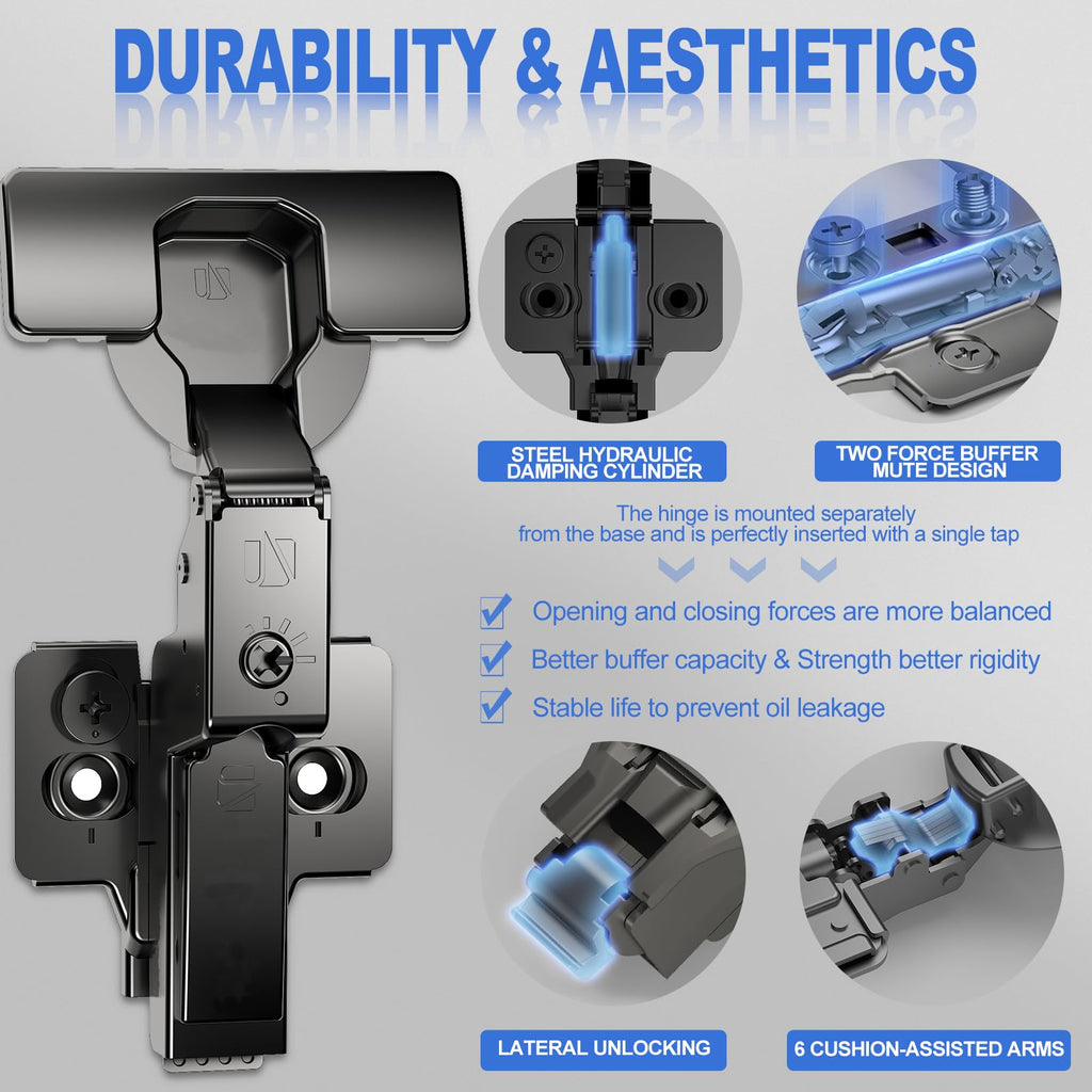 20 Pack Inset Cabinet Hinges for Frameless Soft Close Concealed Hinge Self-Closing 110° 4D Adjustment Speed Control