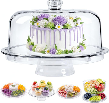 12 Inch Clear Acrylic Cake Stand With Lid, Versatile Reversible Design