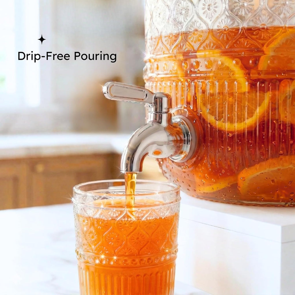 Drink Dispenser 2 Gallon, Large Glass Water Dispenser - (256oz) Clear