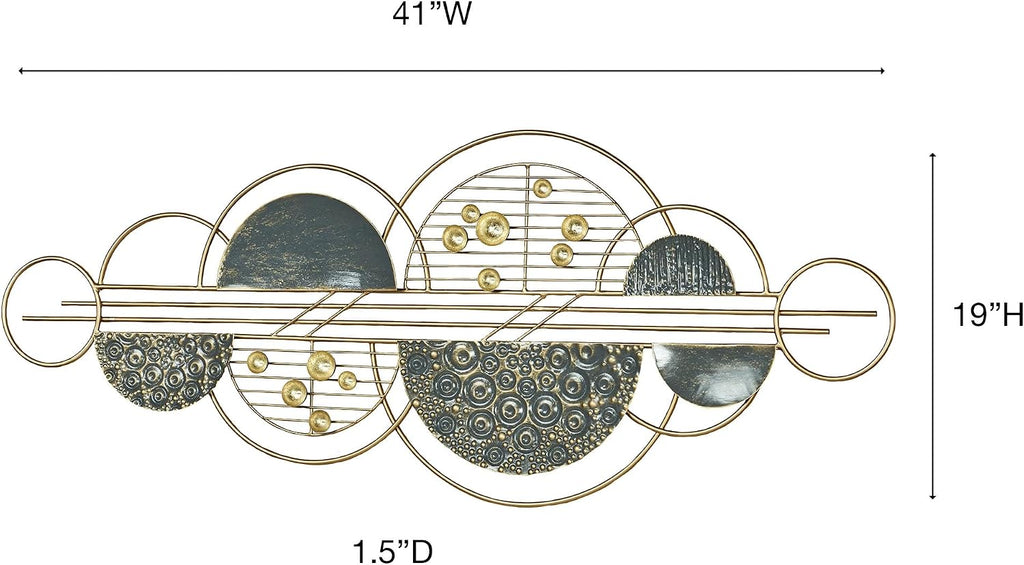 Abstract Geometric Bayles Metal Wall Art | Gold, Gray | Contemporary Style Decor, Entryway, Hallway, Office | Modern