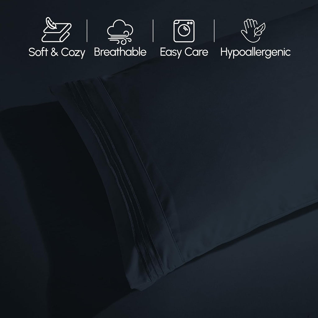 1500 Premier Hotel Quality 4-Piece Bed Sheet Sets, Deep Pockets - Luxurious Wrinkle Free & Fade Resistant, King, Black