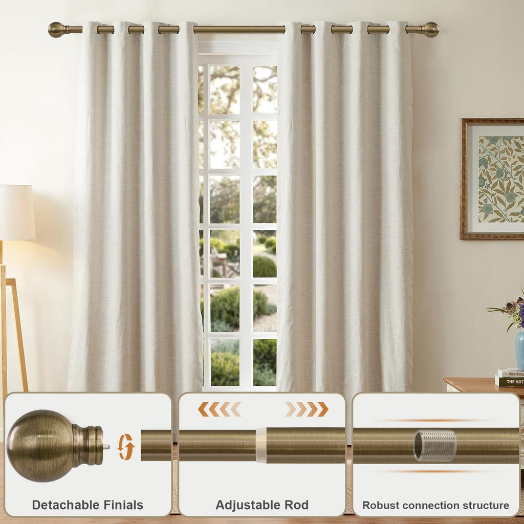 Antique Bronze Curtain Rods for Windows 48 to 84 Inch 1" Diameter Adjustable Heavy Duty Brass Window Curtain Rod with