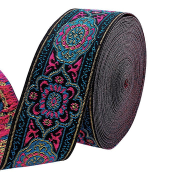 Vintage Jacquard Ribbon 1 1/4 Inch Emobridered Woven Ribbon Floral Fabric Trim Fringe Boho Persian Tape for - 7 Yard