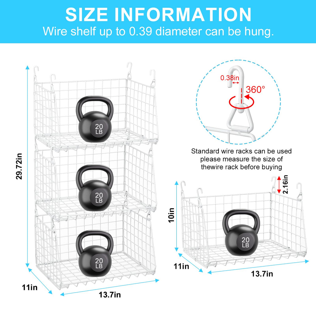 3-Tier Hanging Laundry Basket Organizer:Foldable Wire Shelf Laundry Room Organizer with 360°Rotating Hooks Small