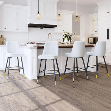 Bar Stools Set of 4, Counter Height Bar Stools with Back, Modern Faux Leather Kitchen Stools, 27"White Bar Stool with