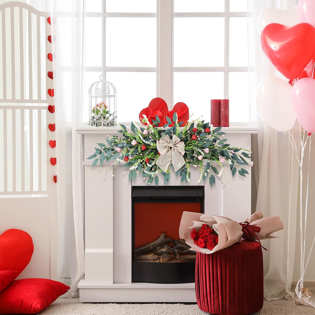 22'' Valentines Wreaths for Front Door Valentines Teardrop Swag Pink and Red Hearts for Valentine's Day Anniversary