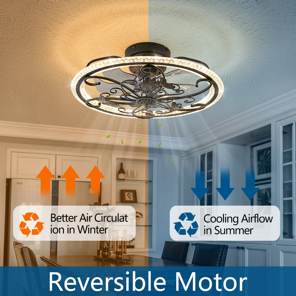 Retro Black Ceiling Fan with Lights Remote Control, 6 Speeds 3 Color Industrial Caged Ceiling Fan with Light Bedroom