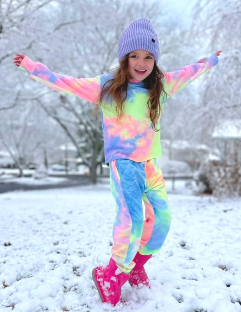 Girl's 2 Piece Tie-dye Hooded Sweatshirt Sweatsuits and Sweatpants