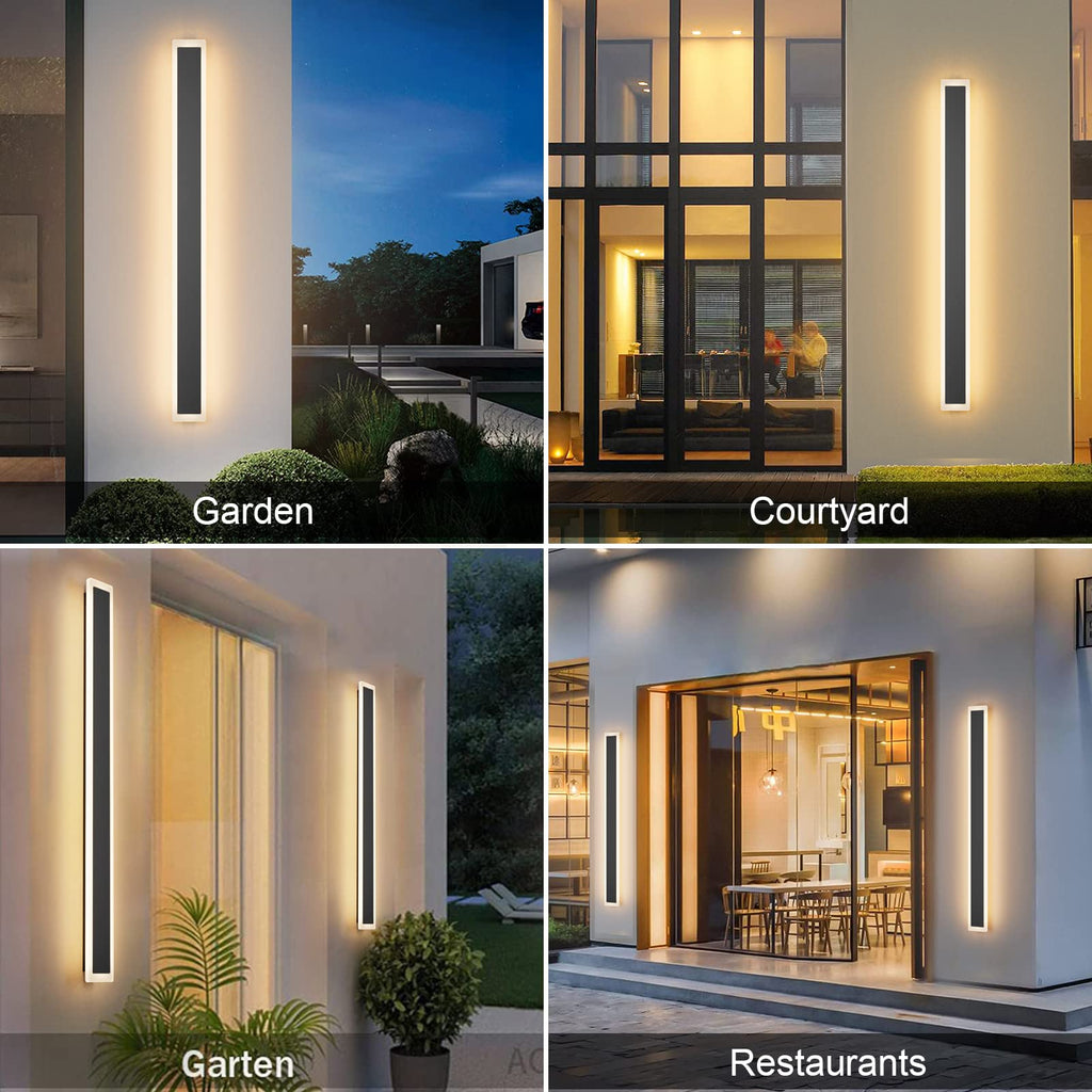 Outdoor Wall Sconces 39.4in LED Modern Porch Patio Wall Light Fixture 1 Pack Black Exterior Wall Lights 30W Long