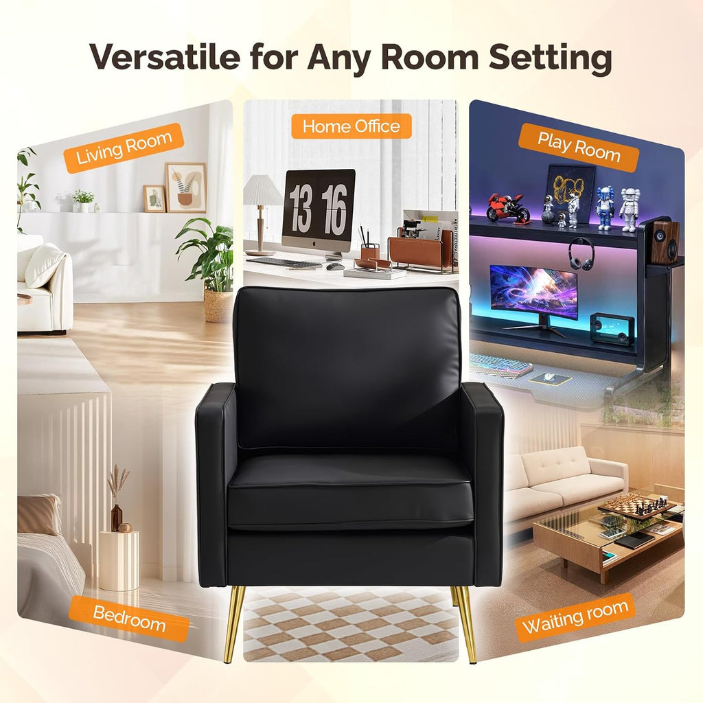 Faux Leather Accent Chair with Gold Leg, Small Space