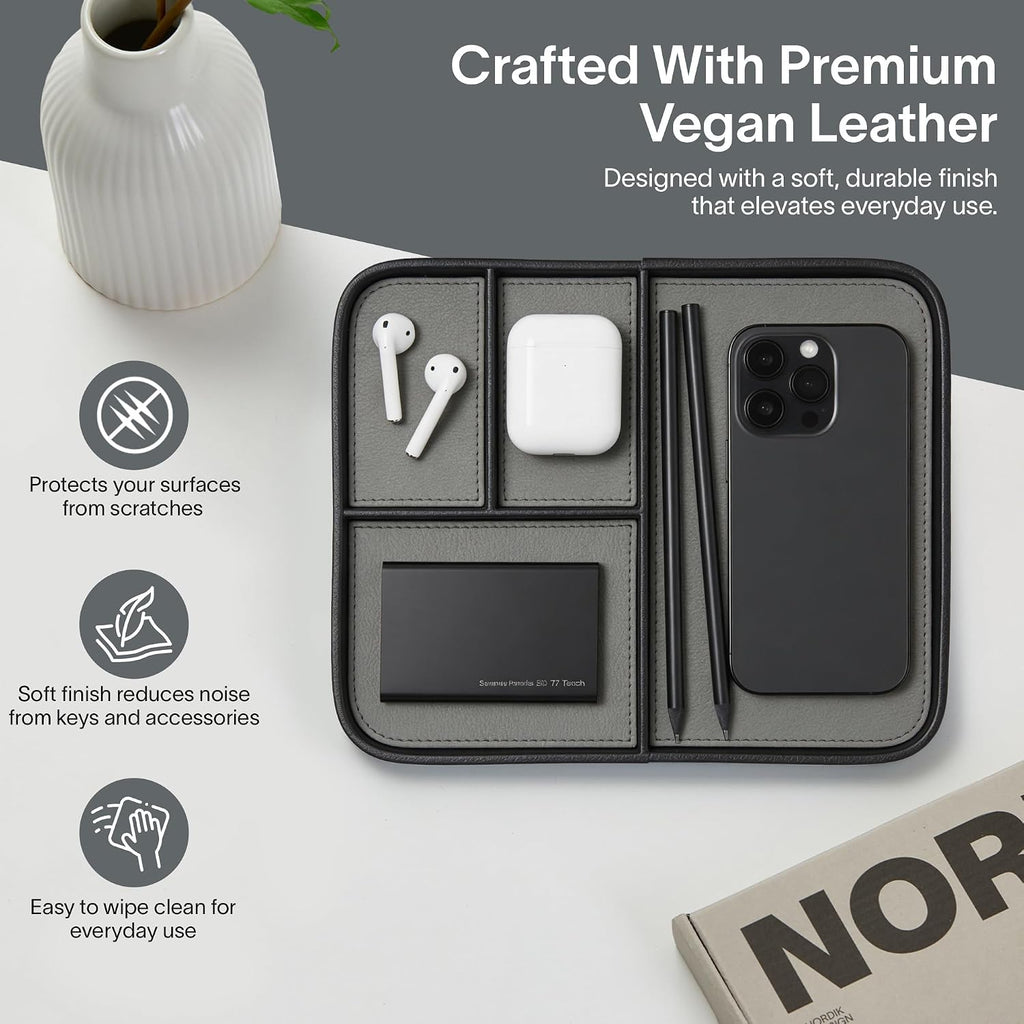 Nordik Leather Valet Tray - Medium EDC Tray - Pebble Black 9.5 x 7.9