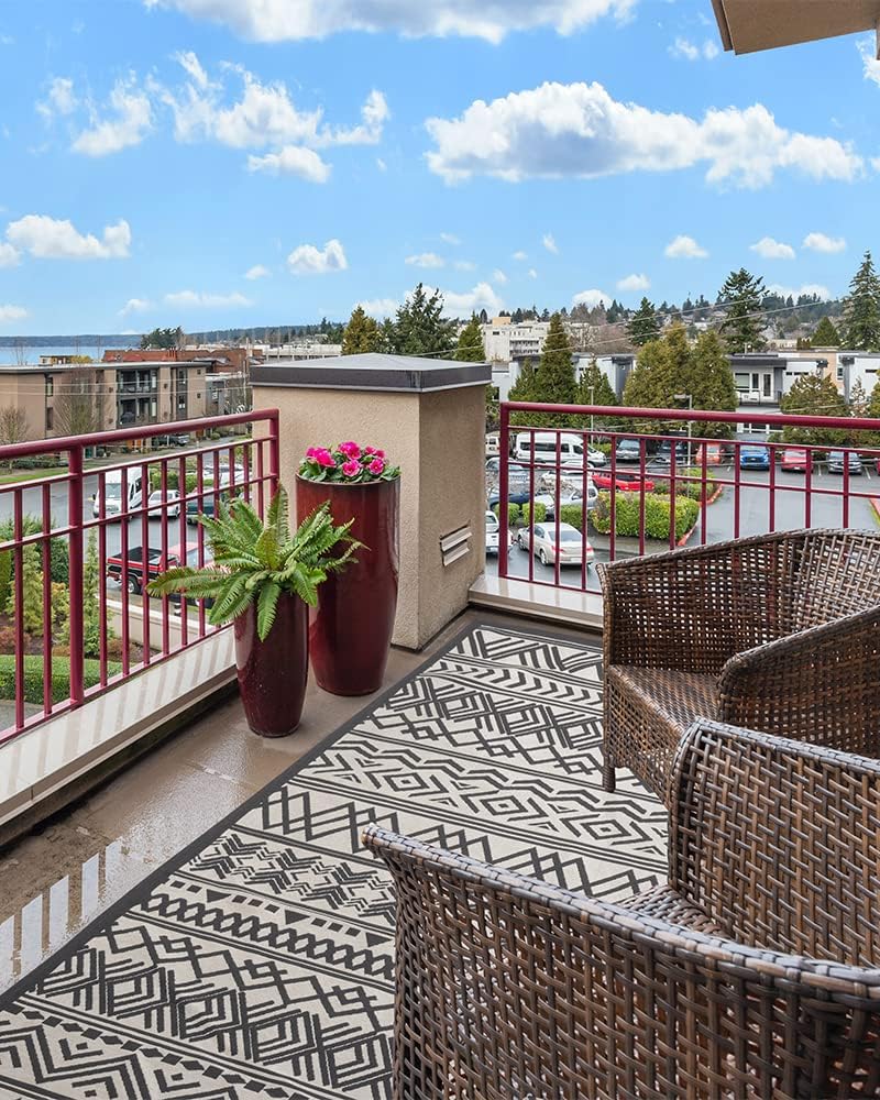 Outdoor Rug Carpet, Flatweave Textured Outdoor Patio Rug Non Slip Indoor Outdoor Rugs with Rubber Particles
