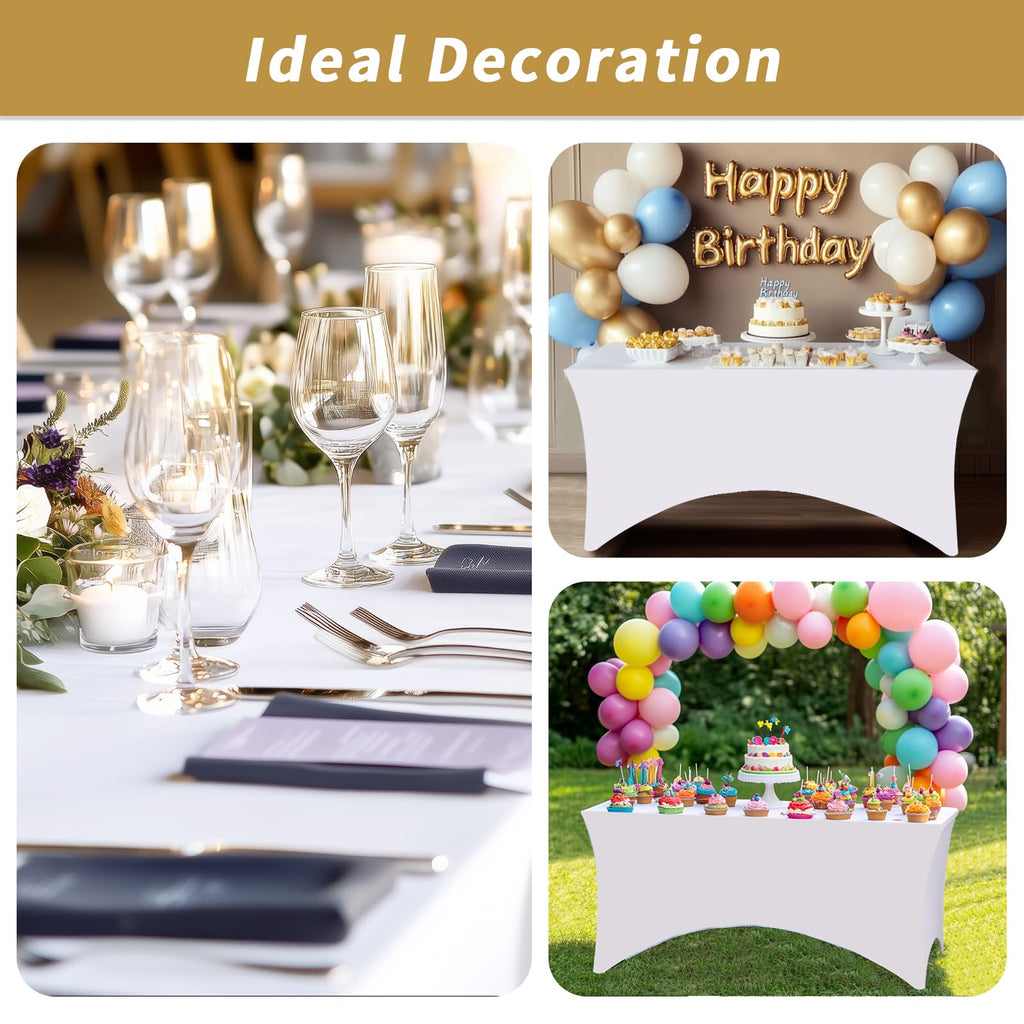 3 Pack 6FT White Tablecloth Rectangle Spandex Fitted Table Cover