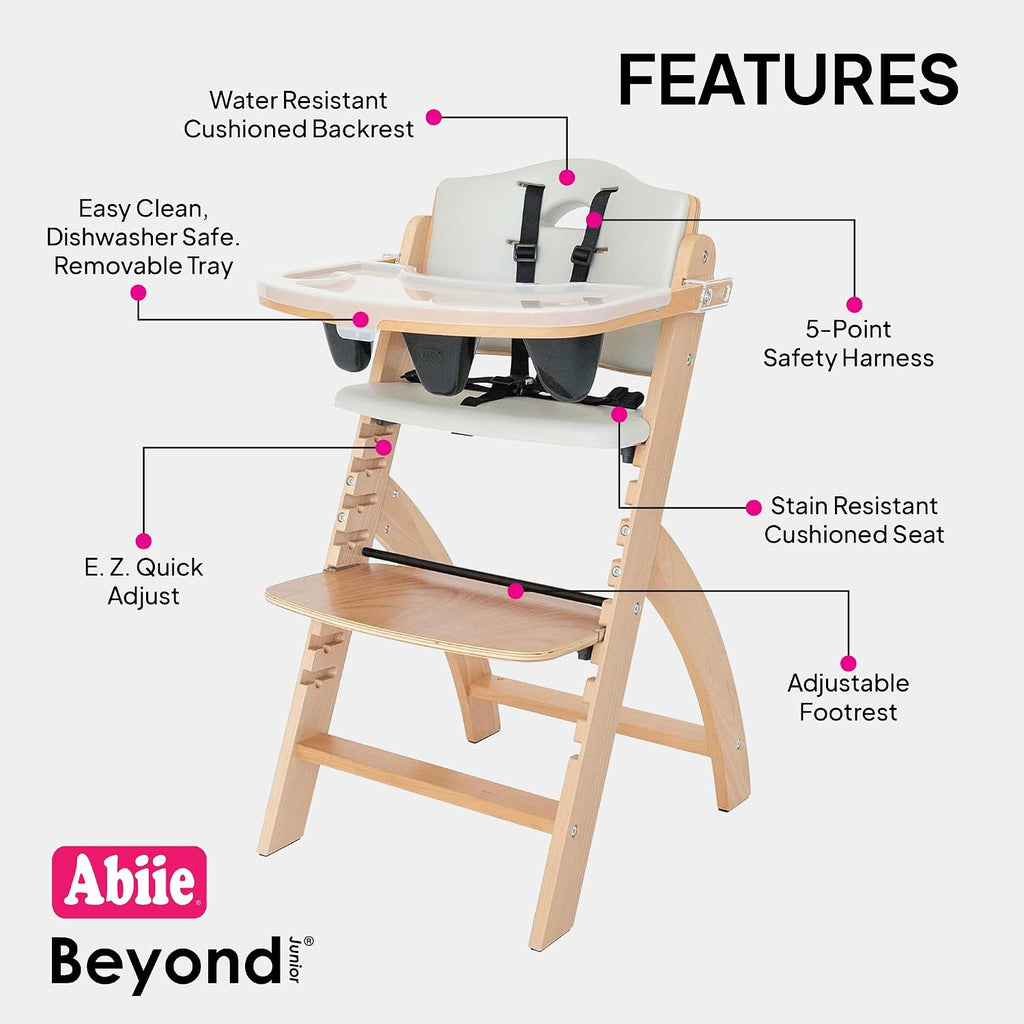 Beyond Junior Convertible Wooden High Chair with Removable Tray | 3-in-1 Adjustable Highchair for Babies & Toddlers