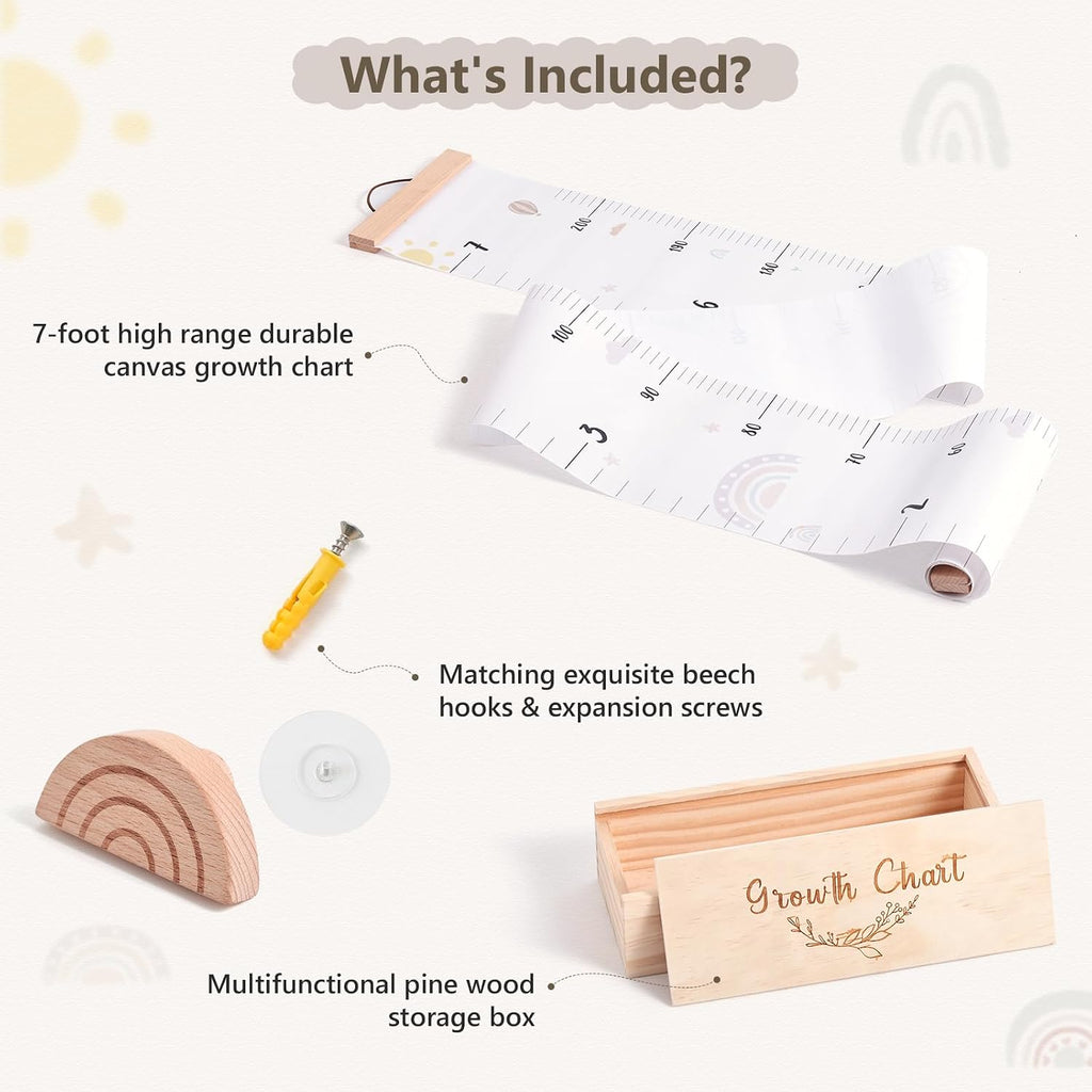 Growth Chart for Wall 7 Ft Height Chart with Keepsake Box & Hook Waterproof Canvas Measure Wall Ruler Removable
