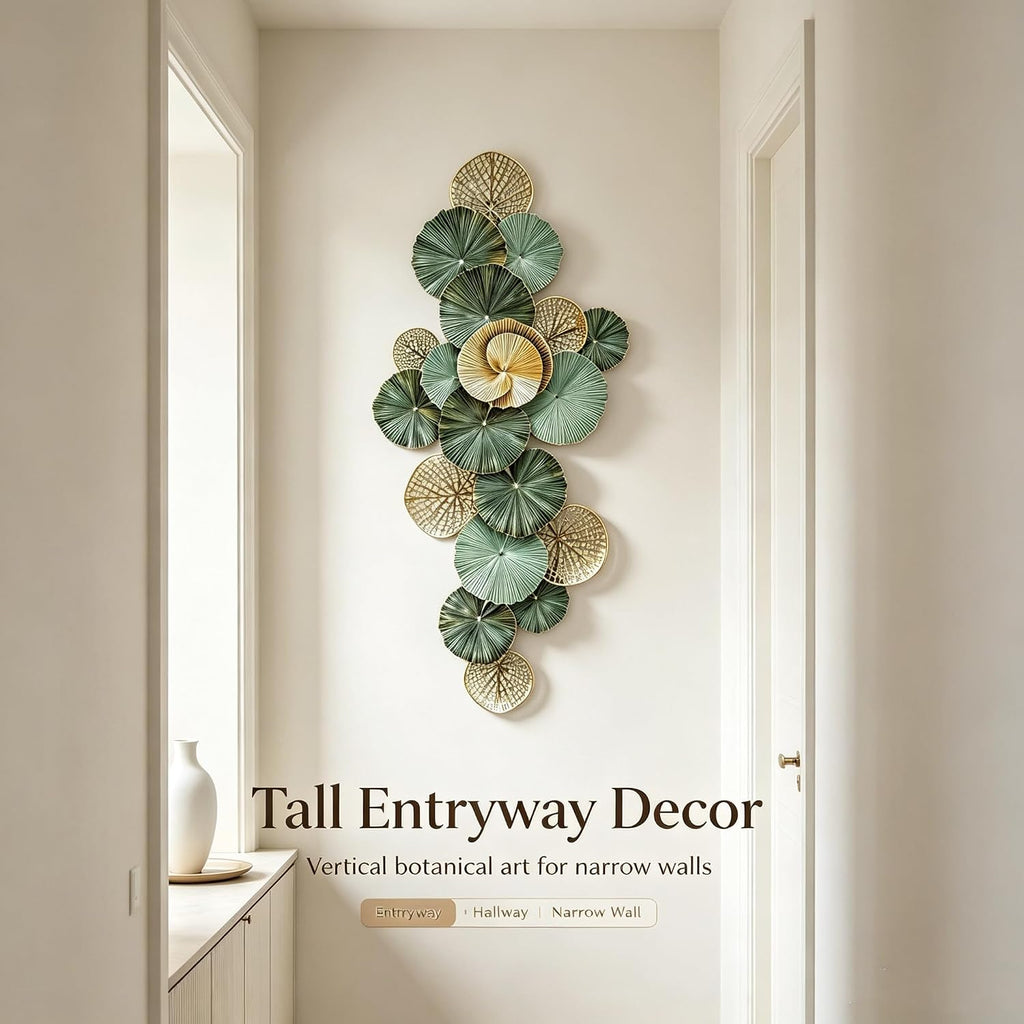 Large Metal Wall Art Decor, 3D Abstract Lotus Leaves Wall Handcrafted Modern Decoration Outdoor, Entryway 52" x 24"